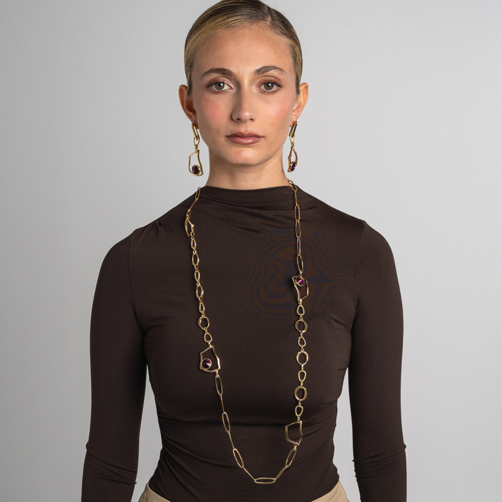 Necklace-Brass-Amethyst Crystal