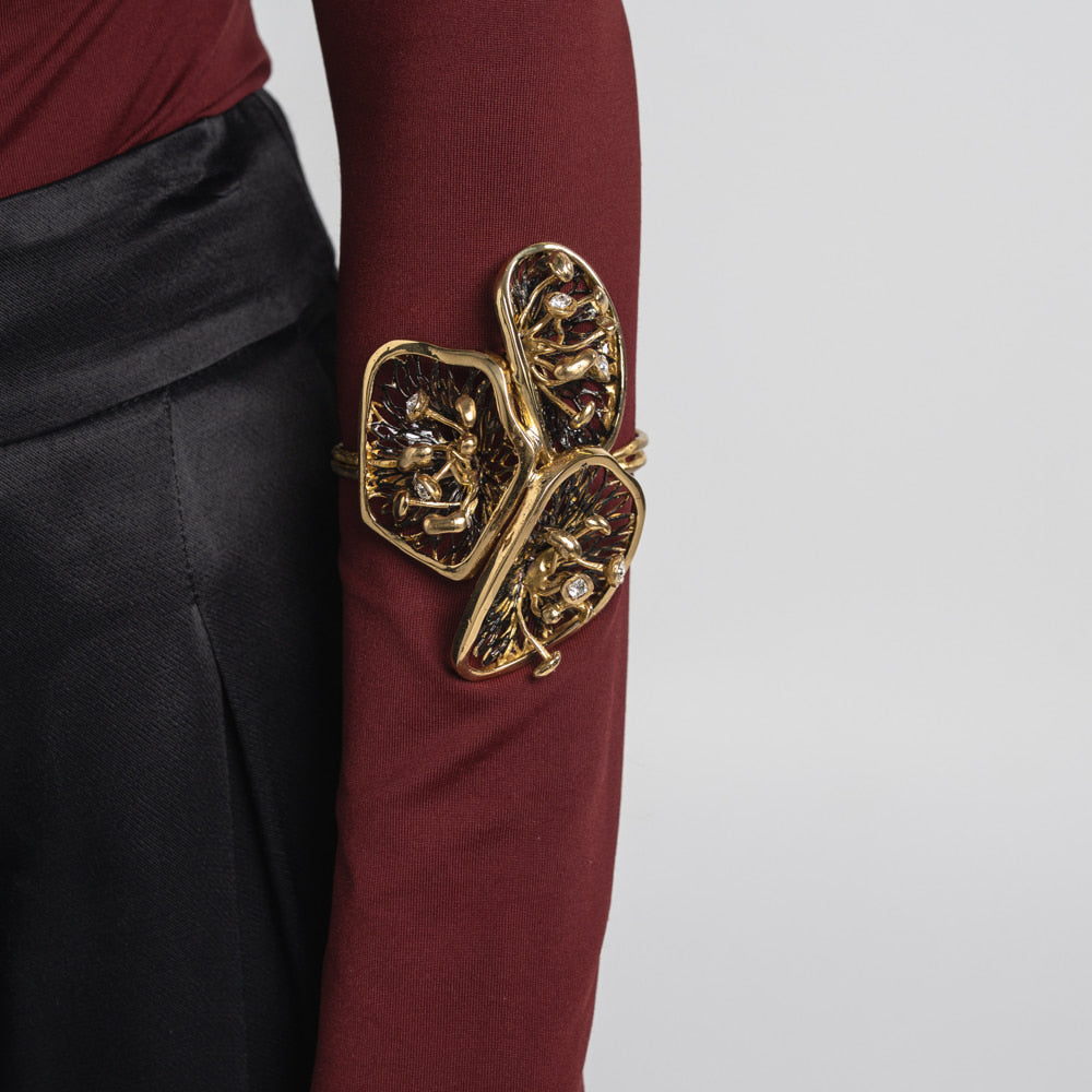 Bracelet-Brass, Black Oxidation-White Crystal