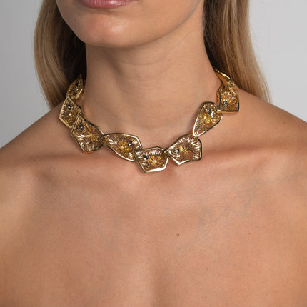 Necklace-Brass-Black Diamond Crystal