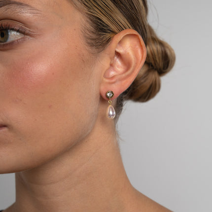Earrings-Brass-White Crystal-White Pearl