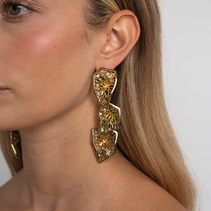 Earrings-Brass-Black Diamond Crystal