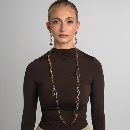 Necklace-Brass-Amethyst Crystal