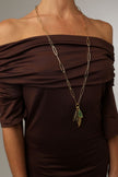 Handmade brass statement charm necklace with leaf and resin pendants, artisan jewelry made in Greece