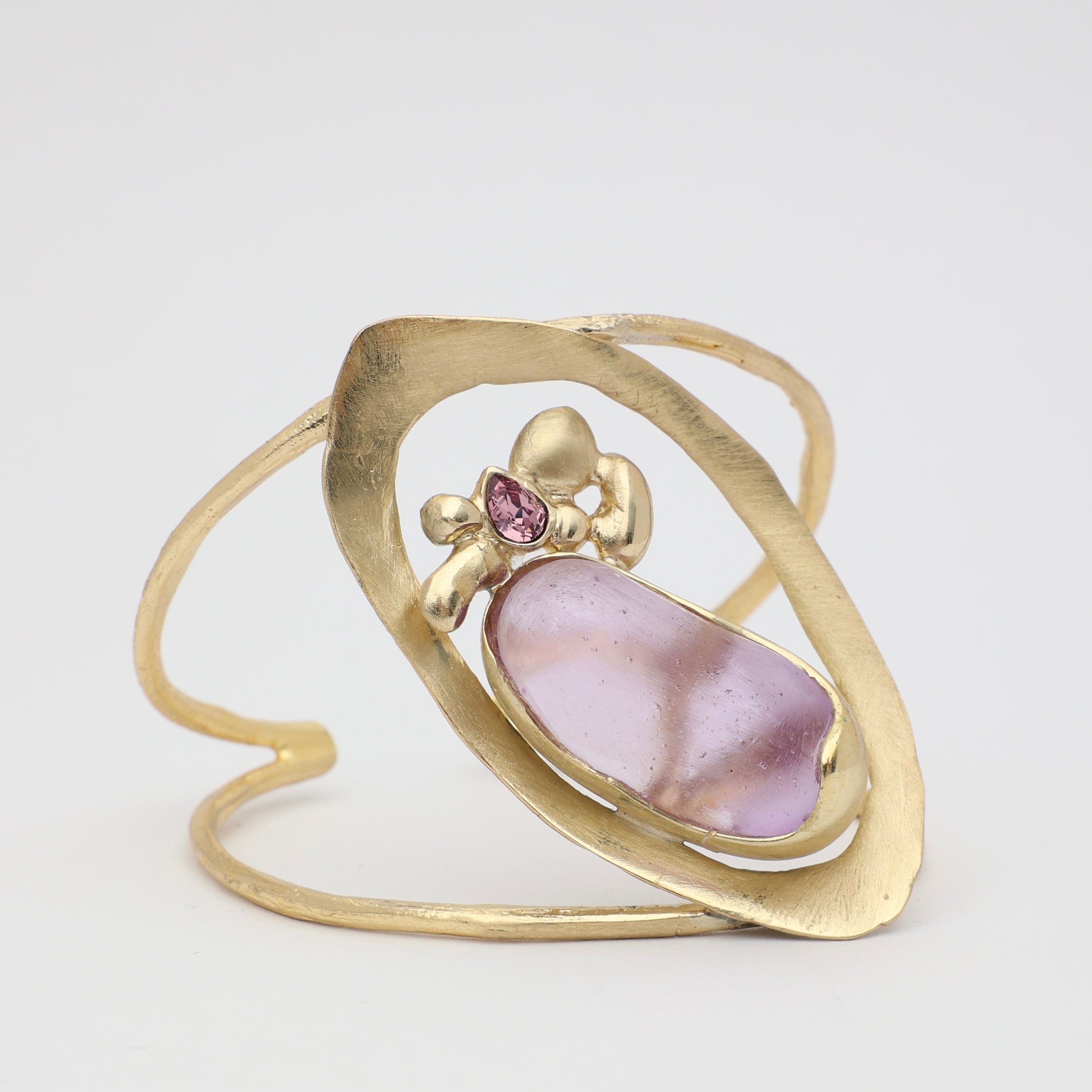 handmade brass bold statement bracelet with resin stone and crystal accent
