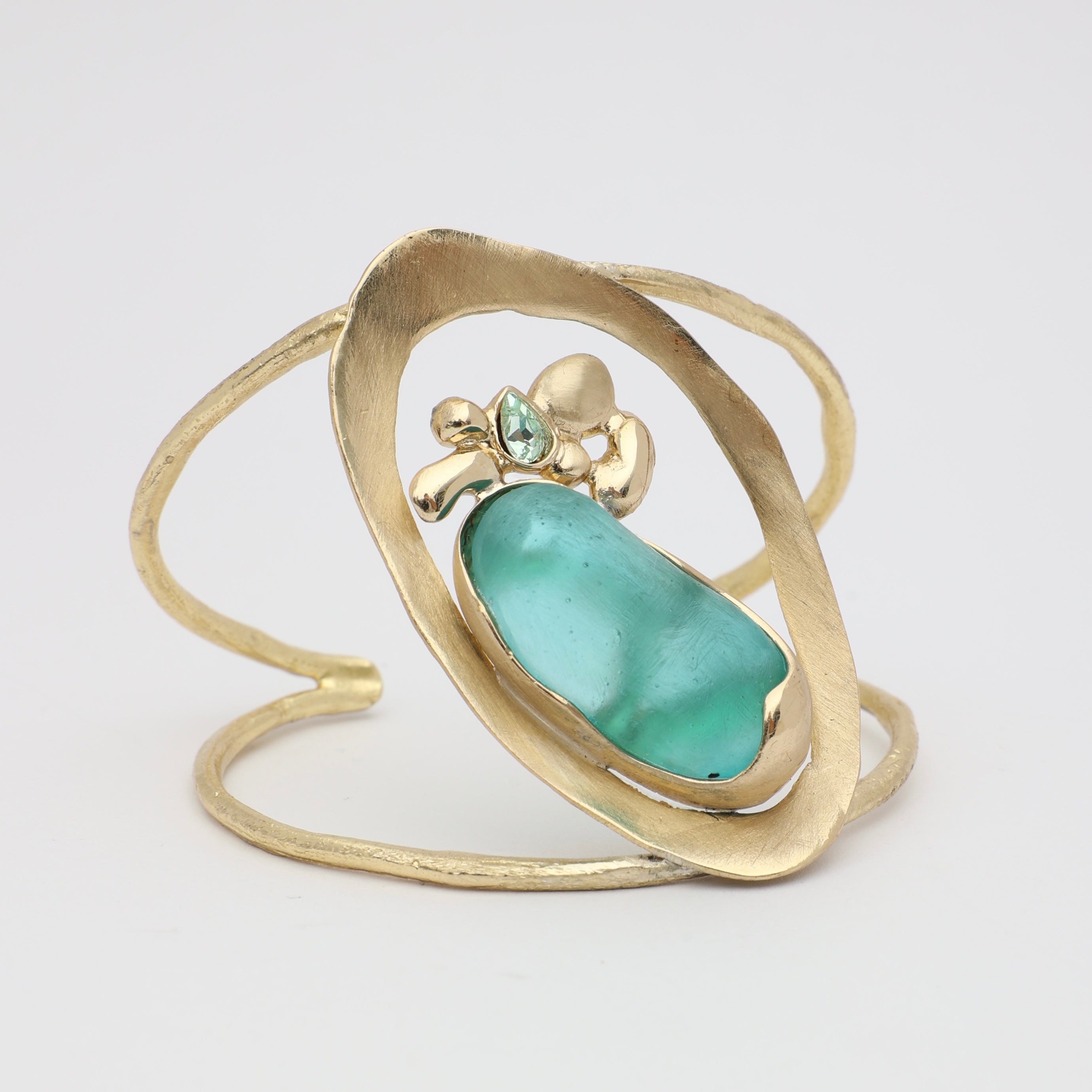 handmade brass statement cuff bracelet with stone, artisan jewelry made in Greece