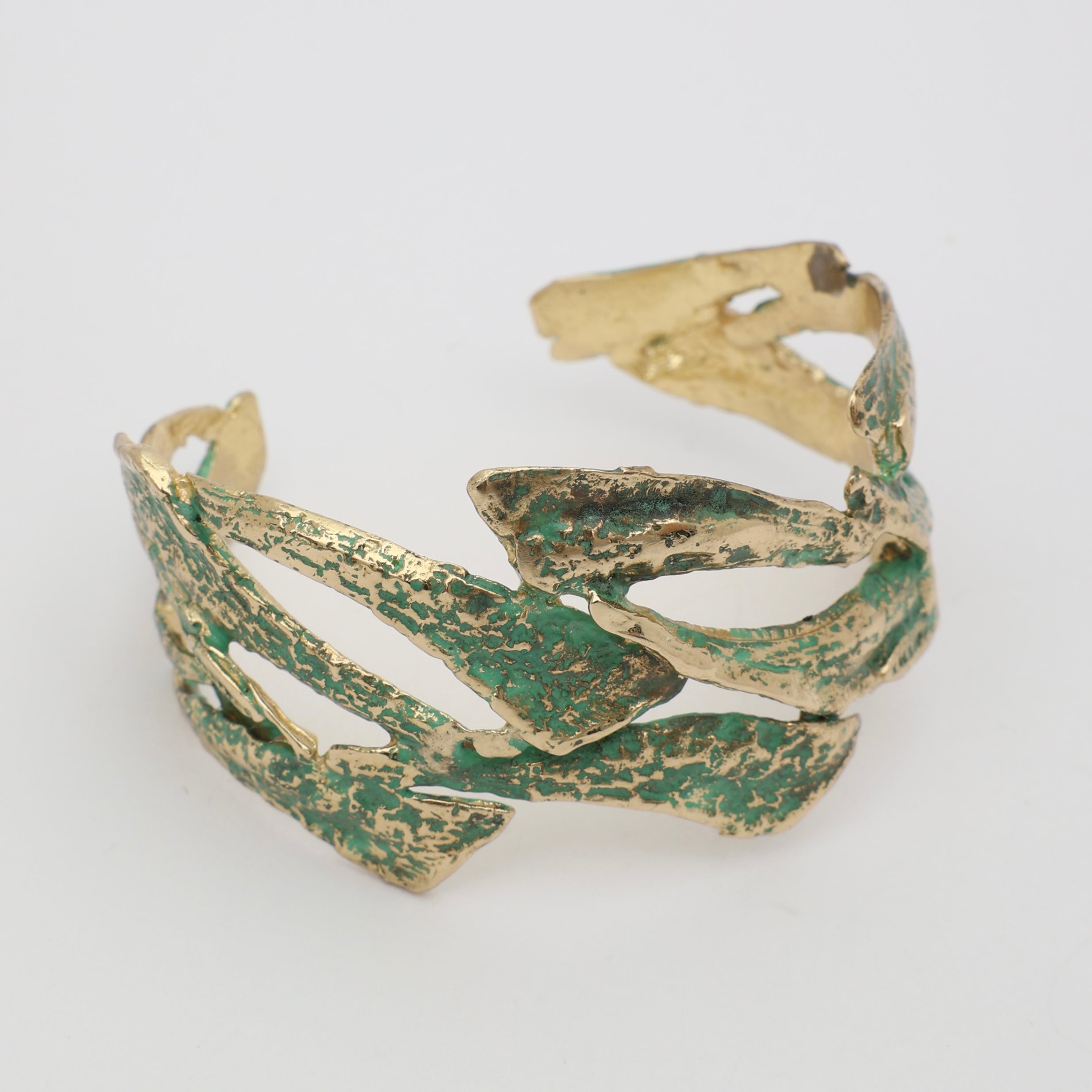 Nerra Bracelet — handmade brass artisan wide cuff bracelet with open reef-inspired design
