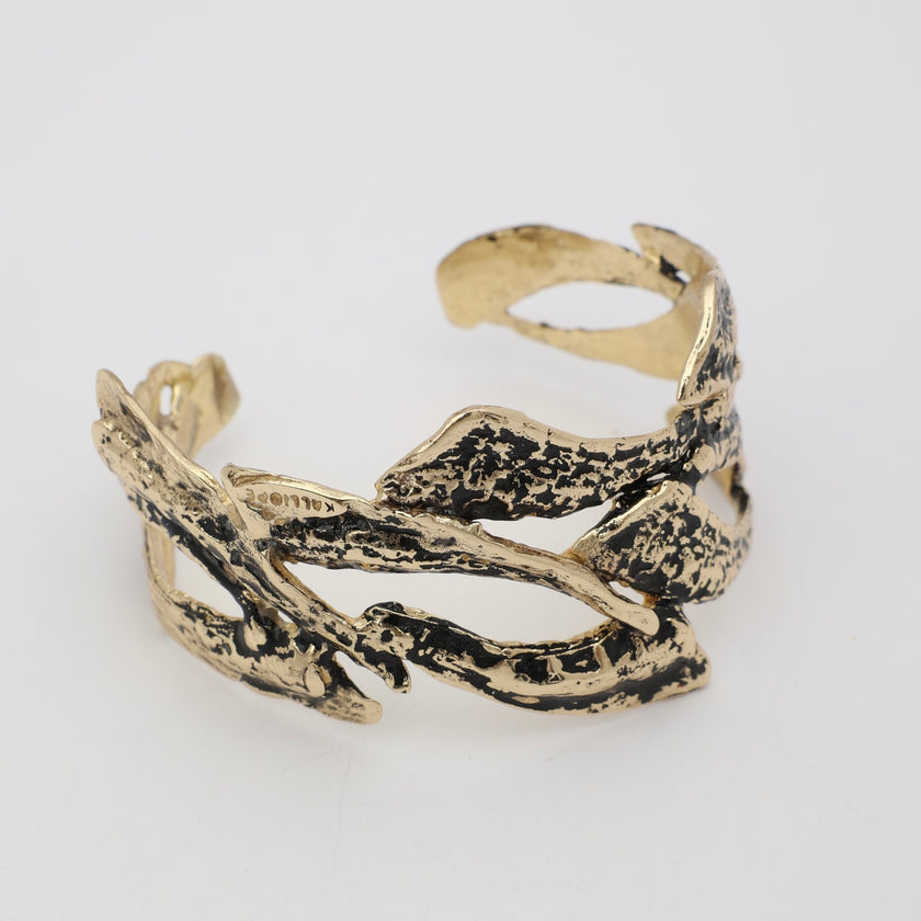 Nerra Bracelet — handmade brass wide open cuff with sculptural coral branch structure on white background

