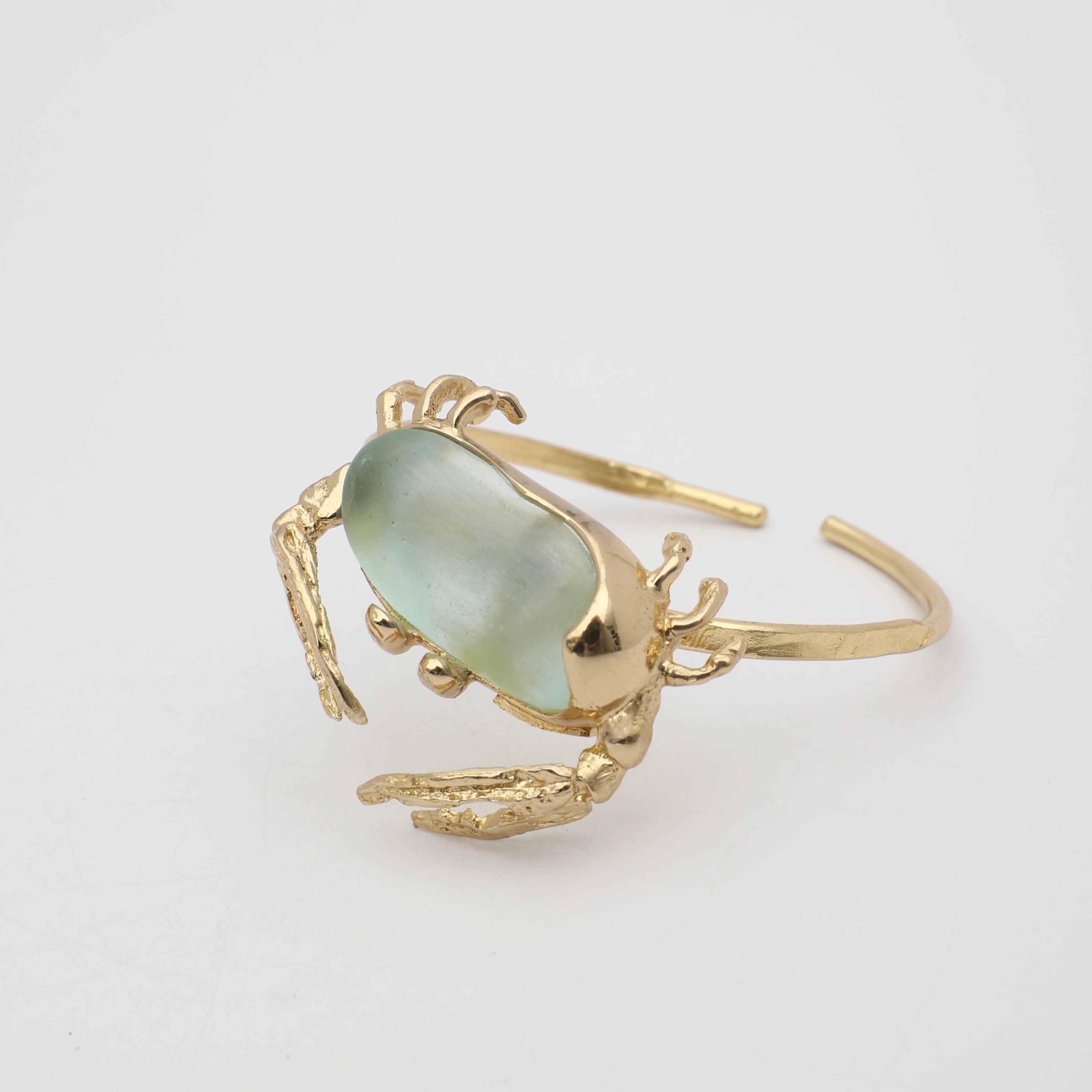 Crabby Bracelet — handmade brass statement cuff bracelet with crab and resin stone centerpiece
