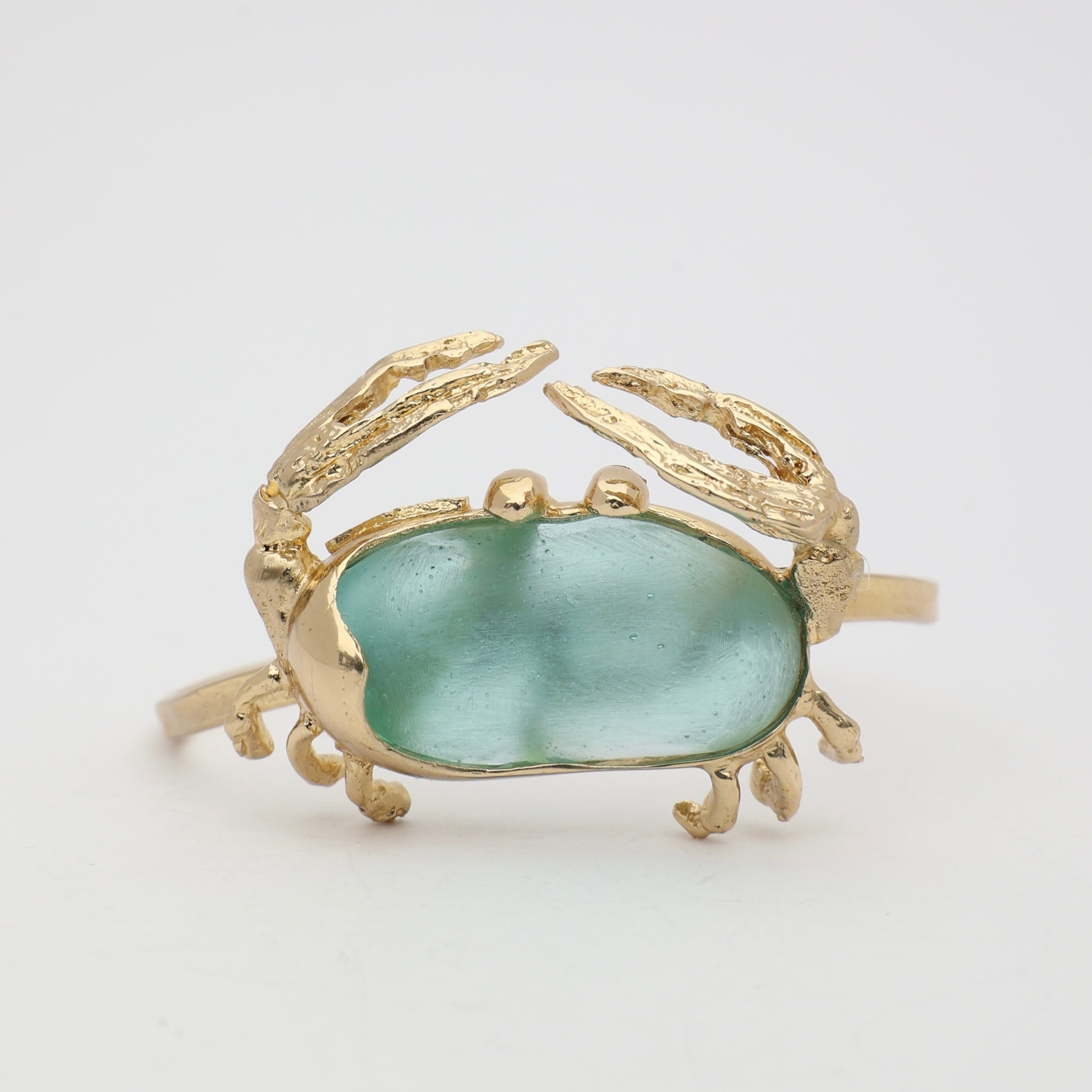 Crabby Bracelet — handmade brass statement cuff bracelet with crab and resin stone, jewelry made in Greece