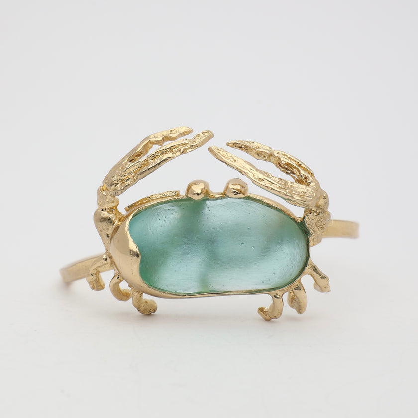 Crabby Bracelet — handmade brass statement cuff bracelet with crab and resin stone, jewelry made in Greece