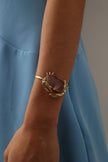 Crabby Bracelet close-up — handmade brass sculptural crab cuff bracelet with large resin stone detail