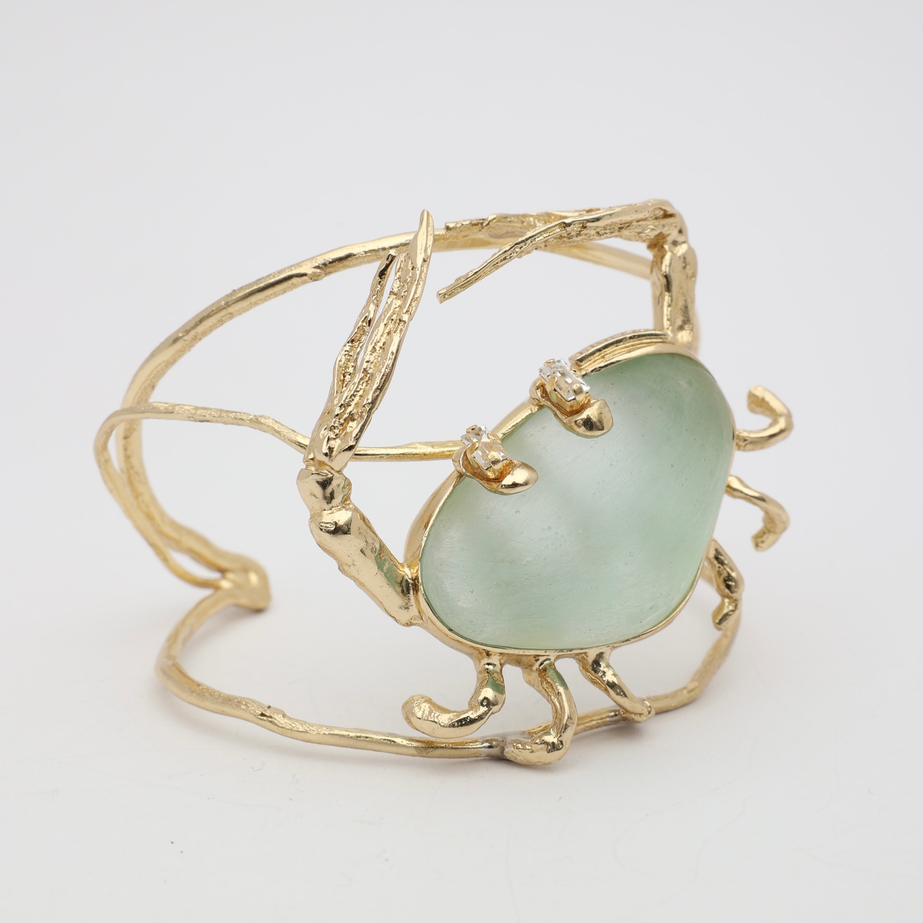 Claw Crabby Bracelet — handmade brass nature-inspired cuff bracelet with pale stone and crystal