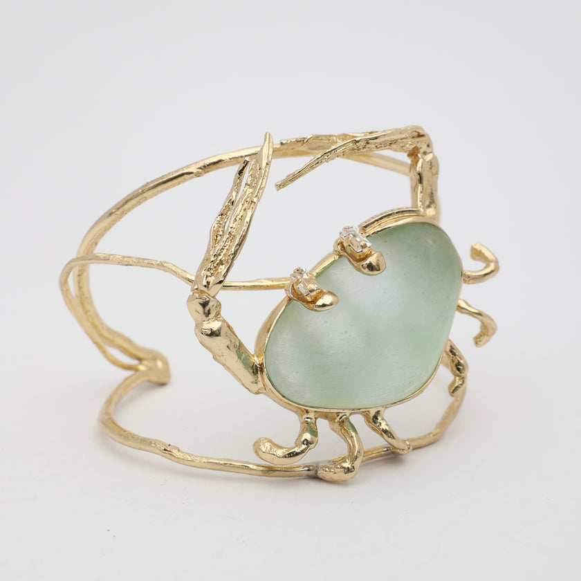 Claw Crabby Bracelet — handmade brass nature-inspired cuff bracelet with pale stone and crystal