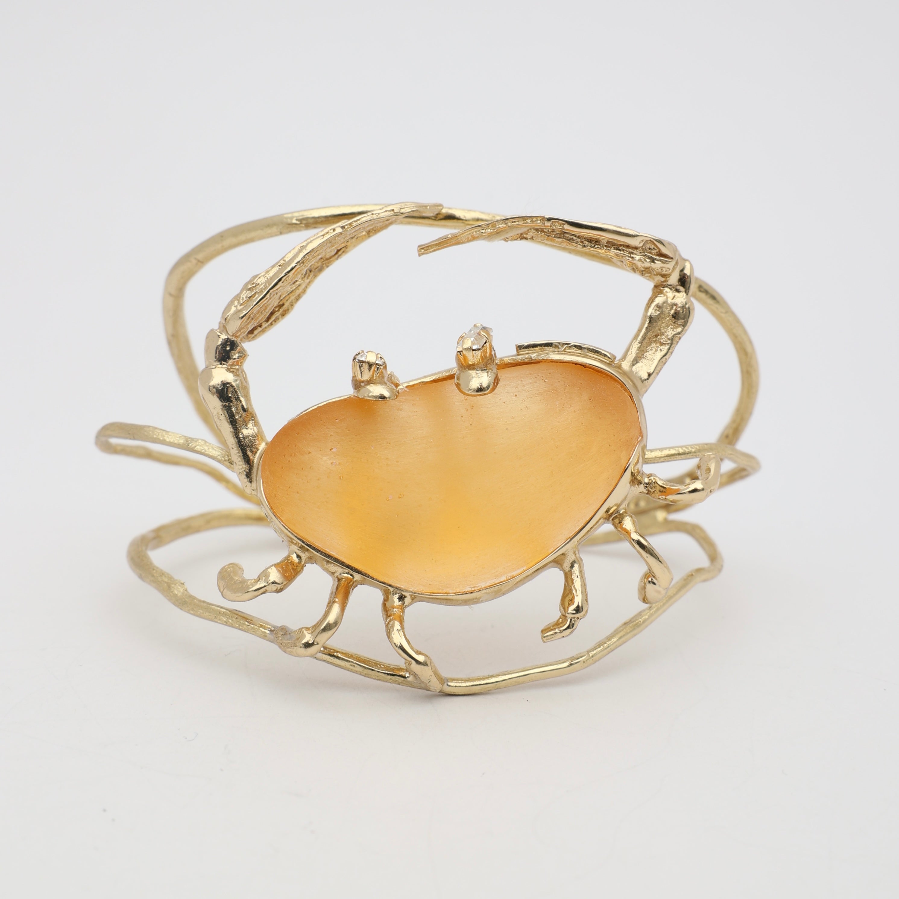 Claw Crabby Bracelet — handmade brass artisan statement jewelry with crab sculpture and resin centerpiece
