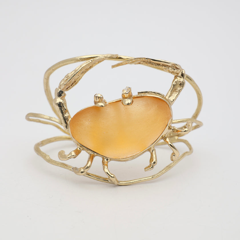 Claw Crabby Bracelet — handmade brass artisan statement jewelry with crab sculpture and resin centerpiece