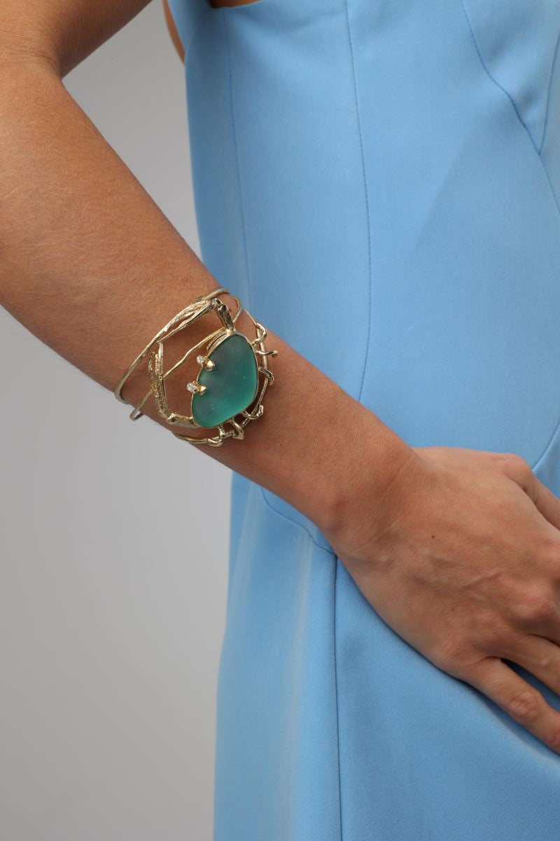 Claw Crabby Bracelet — handmade brass statement cuff with sculptural crab form and resin stone
