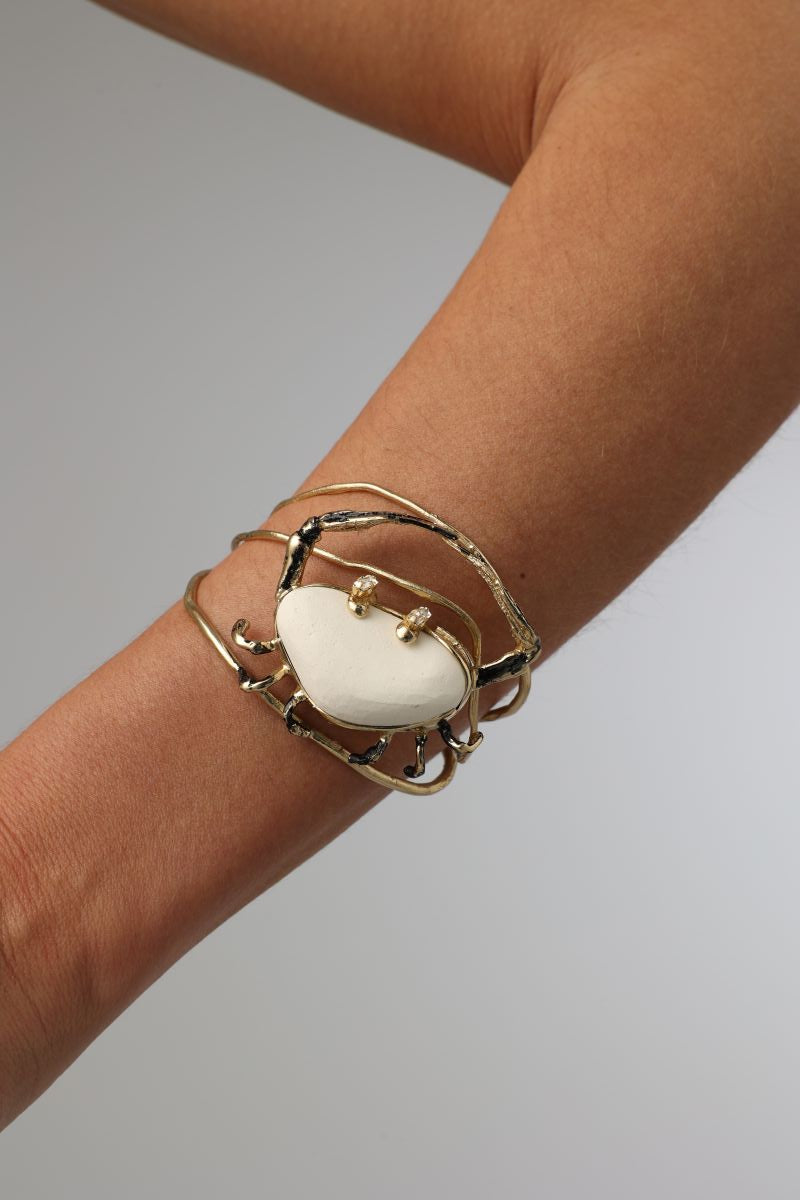 Claw Crabby Bracelet — handmade brass artisan cuff bracelet with baguette crystal details
