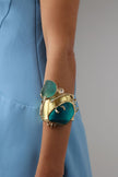 Crabby The Thief Bracelet — handmade brass wide cuff bracelet with sculptural crab, resin stones and crystal accents