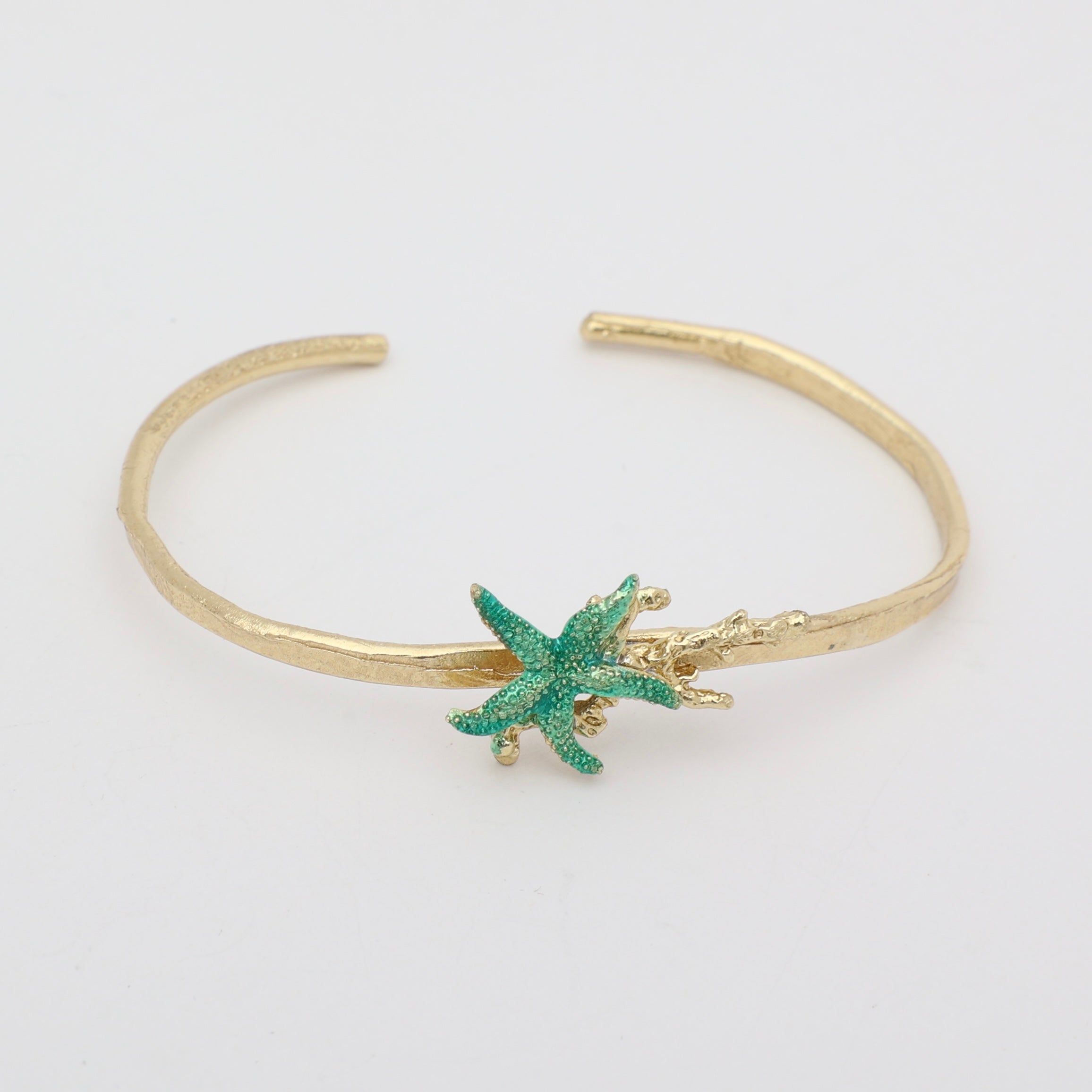 Astel Bracelet — handmade brass delicate statement bracelet with enamel starfish accent