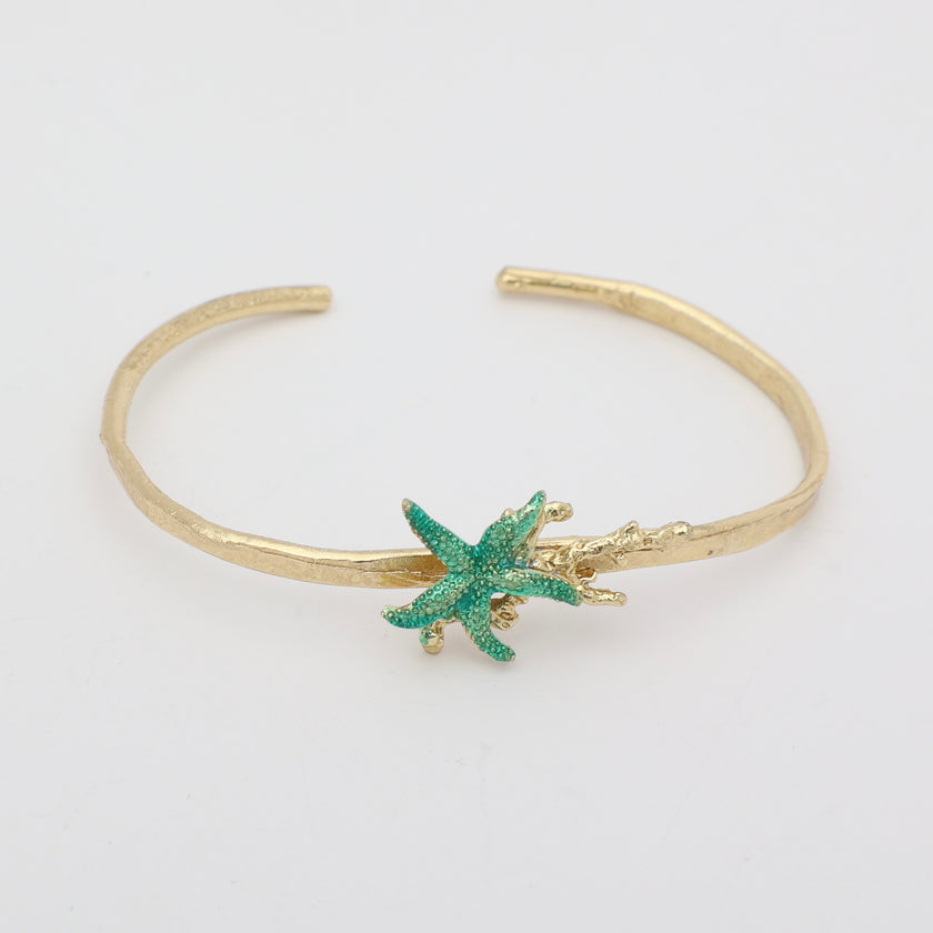 Astel Bracelet — handmade brass delicate statement bracelet with enamel starfish accent