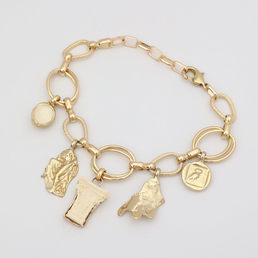 Icon Bracelet — handmade brass Greek mythology charm bracelet with ancient symbols, artisan jewelry made in Greece