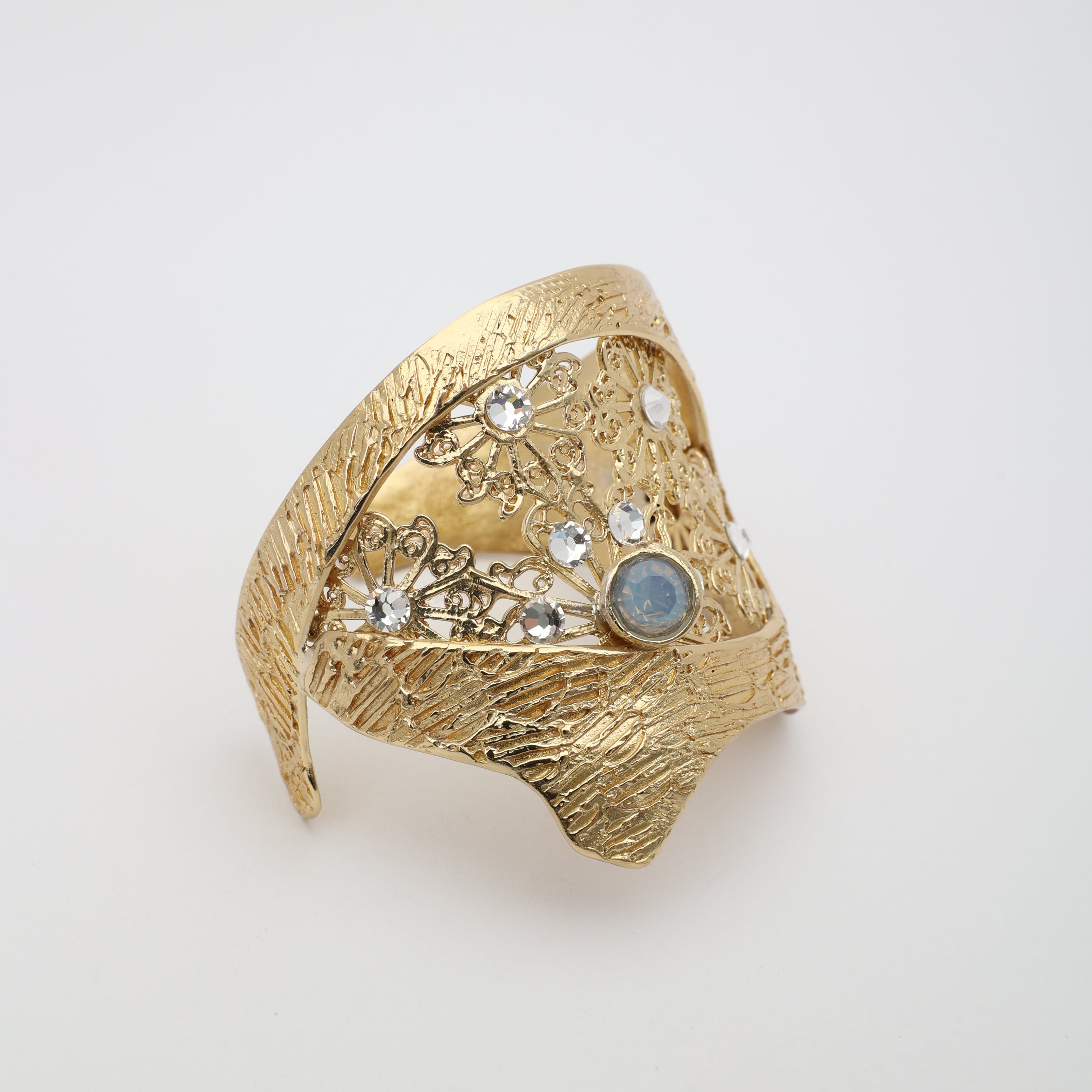 Textured molten style handmade gold bracelet for women, adjustable sculptural jewelry designed in Athens