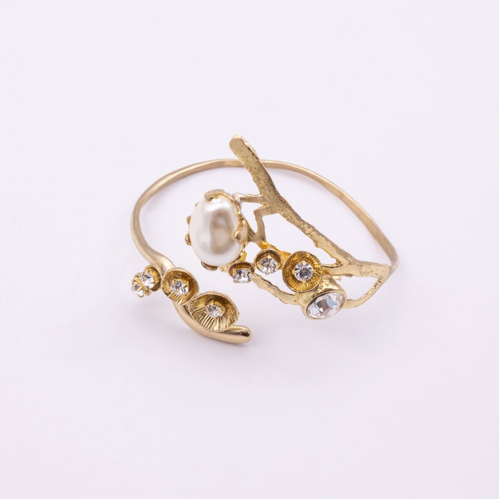 Nerea brass branch bracelet with pearl and crystal detail, product shot