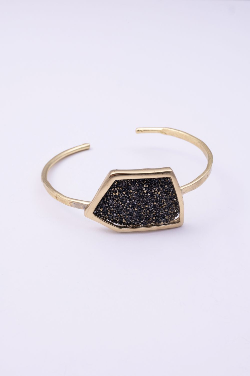 Handmade gold cuff bracelet with geometric crystal panel, handmade in Greece