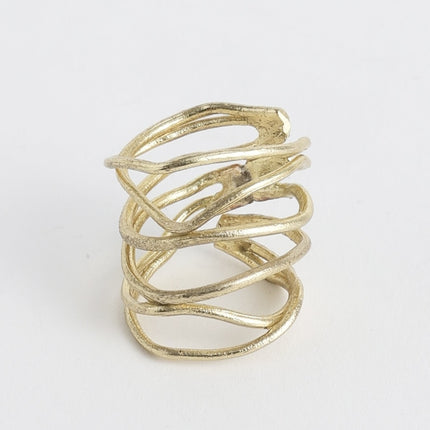 Close-up product shot of handmade brass delicate multi-strand organic wire twig ring — Simple Twig Ring by Kalliope Jewelry, crafted in Greece