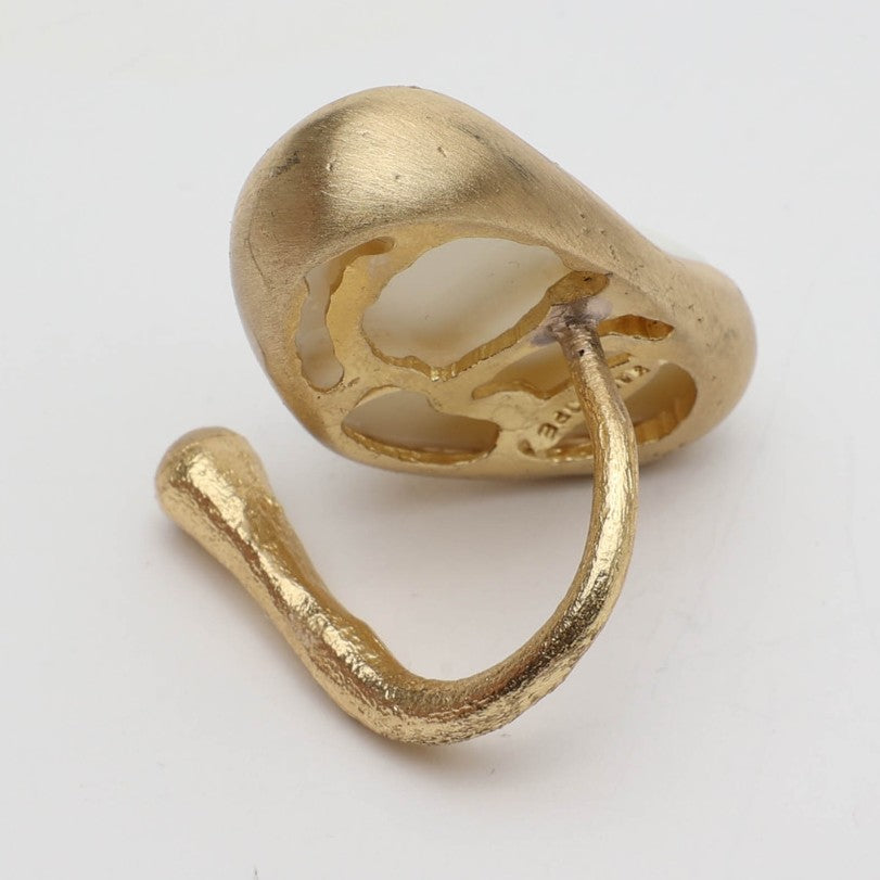 Elemental Pebble Ring back view — handmade brass ring with resin stone on whitebox