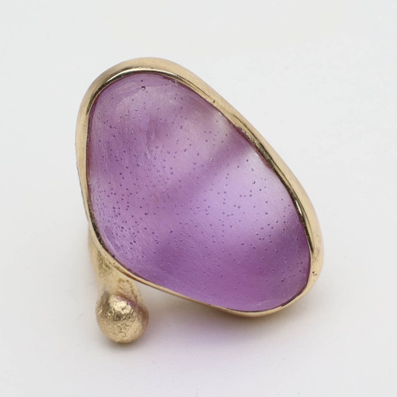 Elemental Pebble Ring — handmade brass sculptural ring with wide stone face, gift for her