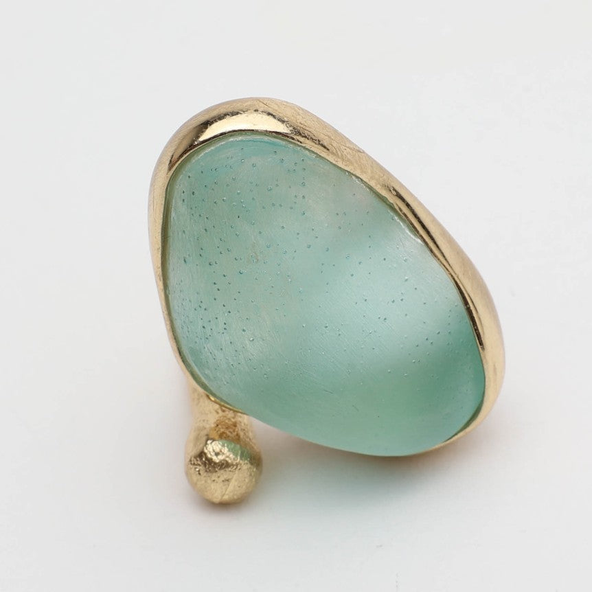 Elemental Pebble Ring — handmade brass boho statement ring with raw stone, unique designer jewelry
