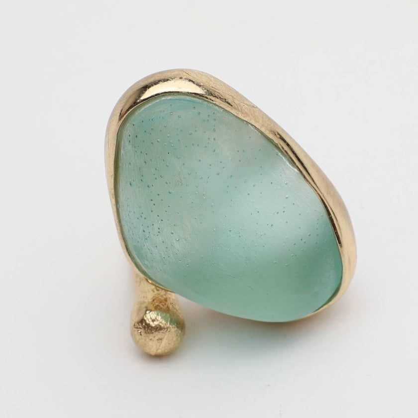 Elemental Pebble Ring — handmade brass boho statement ring with raw stone, unique designer jewelry
