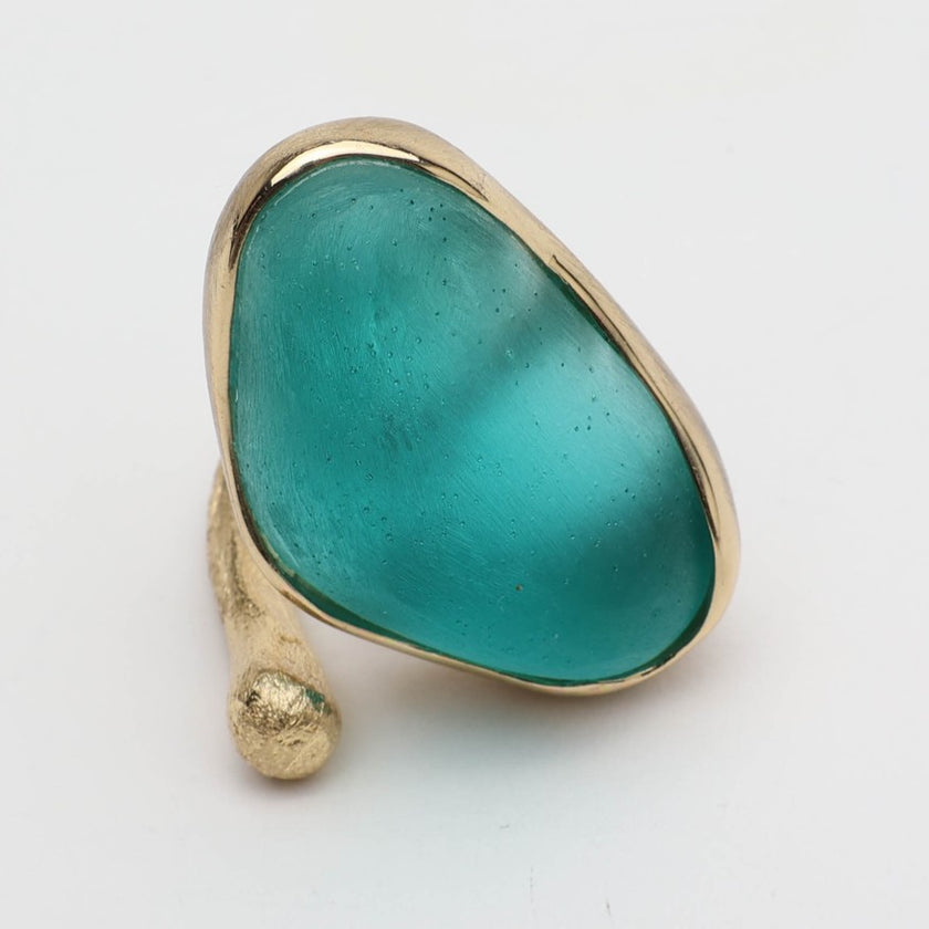 Elemental Pebble Ring — handmade brass artisan statement ring with resin stone, jewelry made in Greece