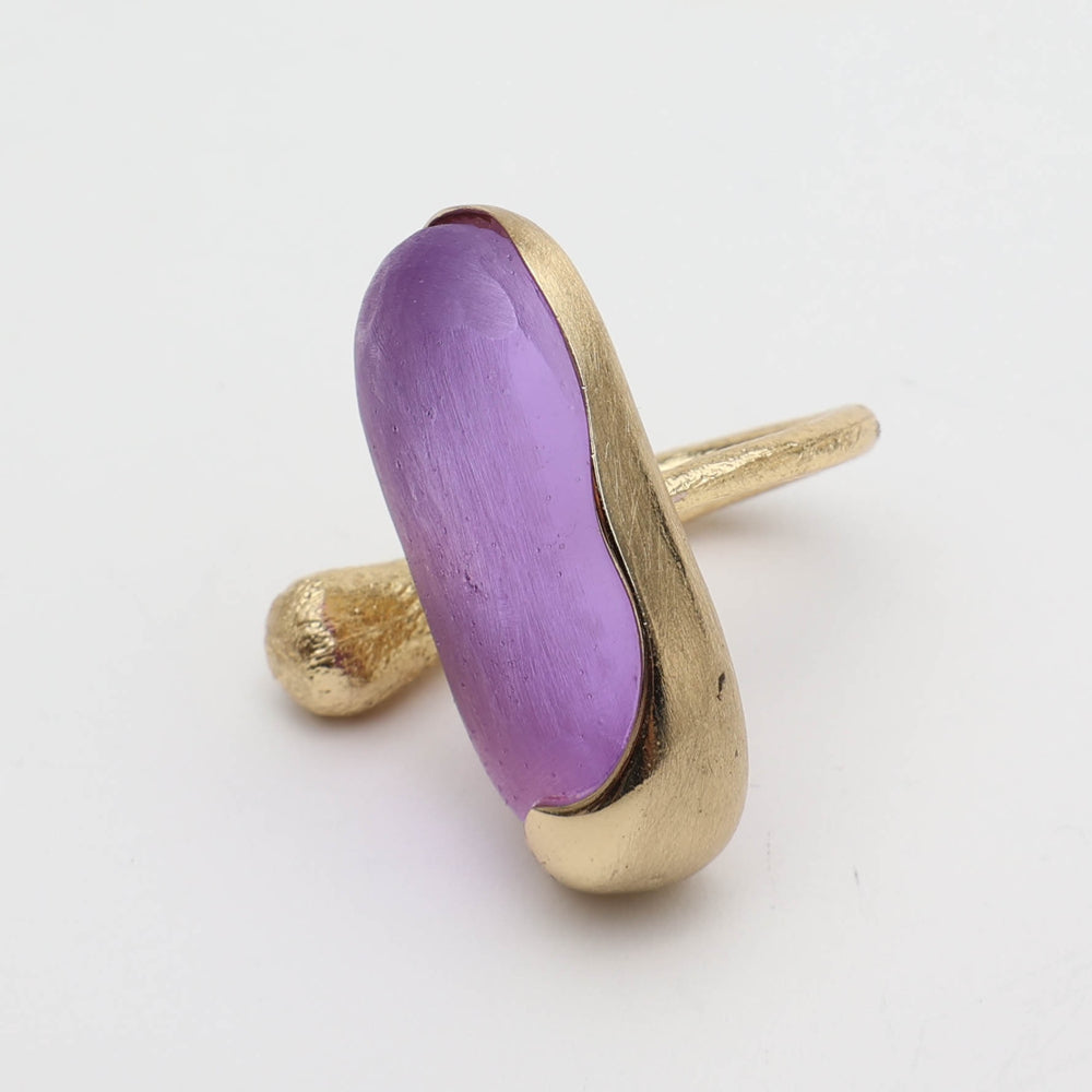Earthpulse Ring — handmade brass sculptural ring with oval resin stone, gift for her