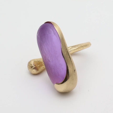 Earthpulse Ring — handmade brass sculptural ring with oval resin stone, gift for her