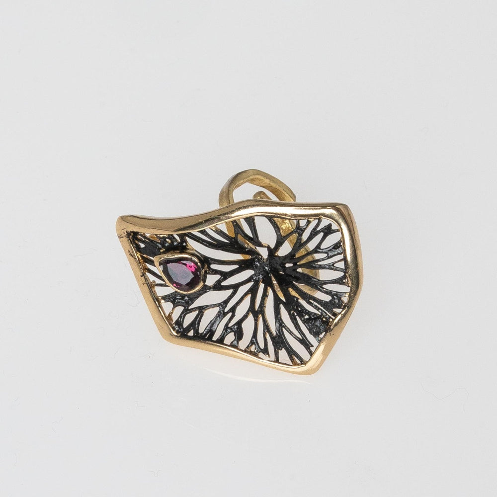 Handmade brass ring with amethyst crystal, black oxidized option, artisan Greek jewelry
