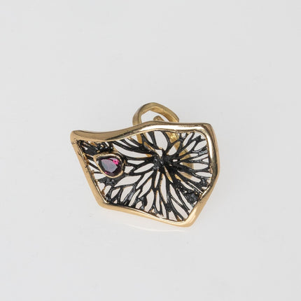 Handmade brass ring with amethyst crystal, black oxidized option, artisan Greek jewelry