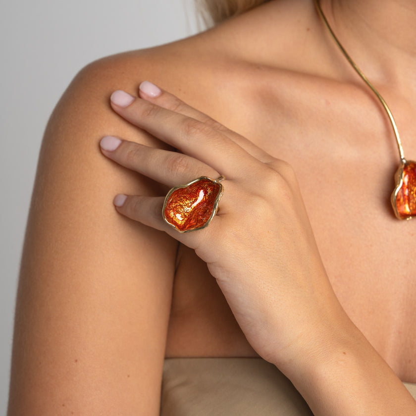 Ring-Brass, Orange Enamel