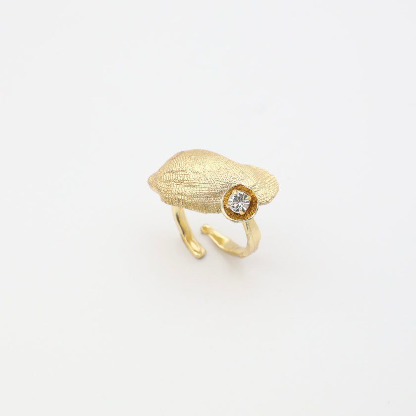 Limpet Ring — handmade brass sculptural statement ring, artisan jewelry made in Greece