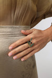 Handmade brass botanical open ring with layered leaf design
