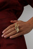 Sparkly Nerra Ring on model — handmade brass statement ring worn on finger