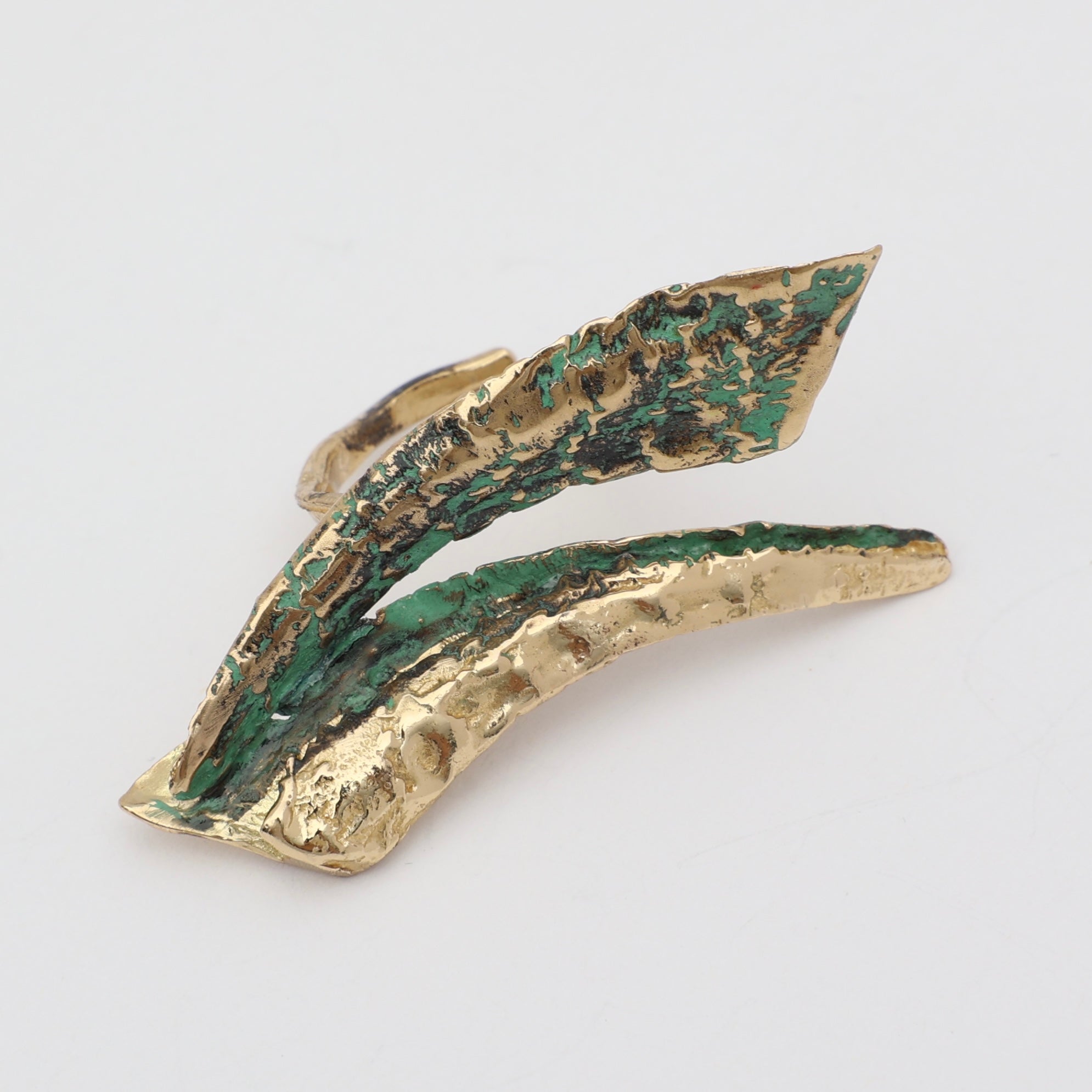 Nerra Ring angle view — handmade brass adjustable ring with organic kelp-inspired design