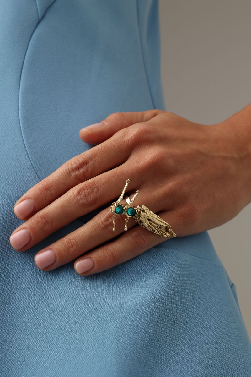 Draco Ring — handmade brass statement ring with dragonfish design, artisan jewelry made in Greece
