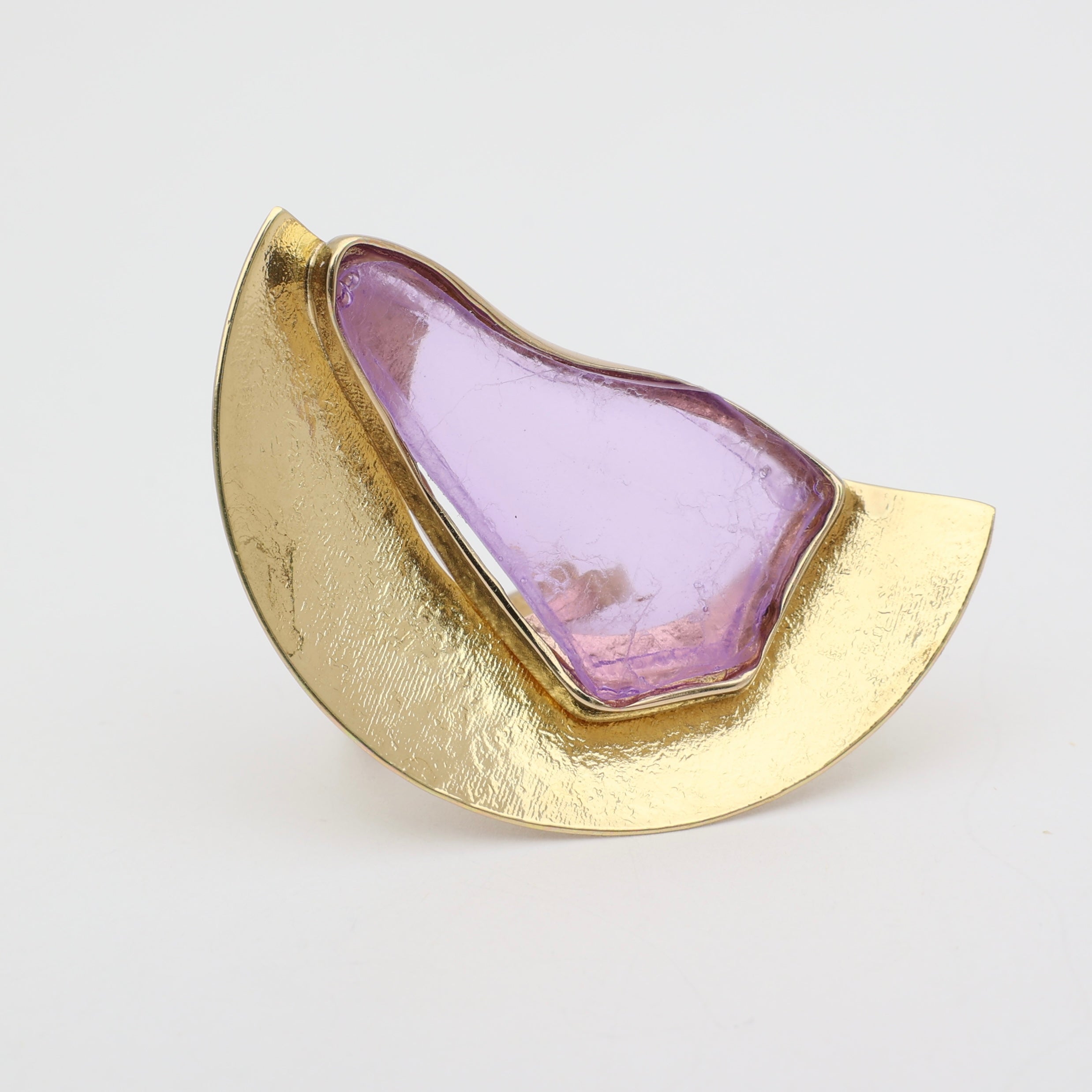 Pond Ring view — handmade brass sculptural cocktail ring with resin stone centerpiece
