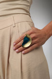 Pond Ring — handmade brass sculptural ring with wide shield face and organic stone, gift for her

