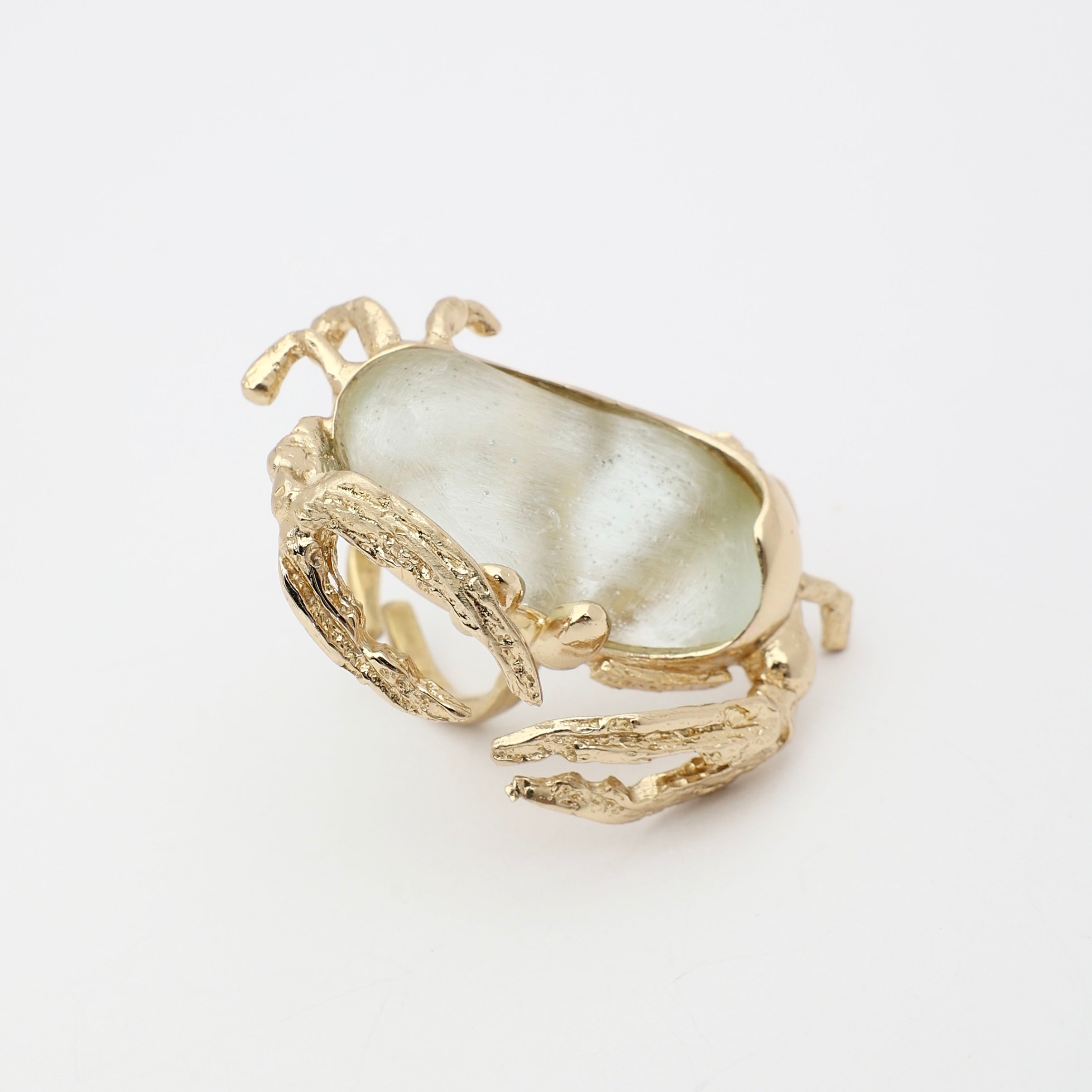 Crabby Ring  — handmade brass statement ring  showing scale and sculptural form