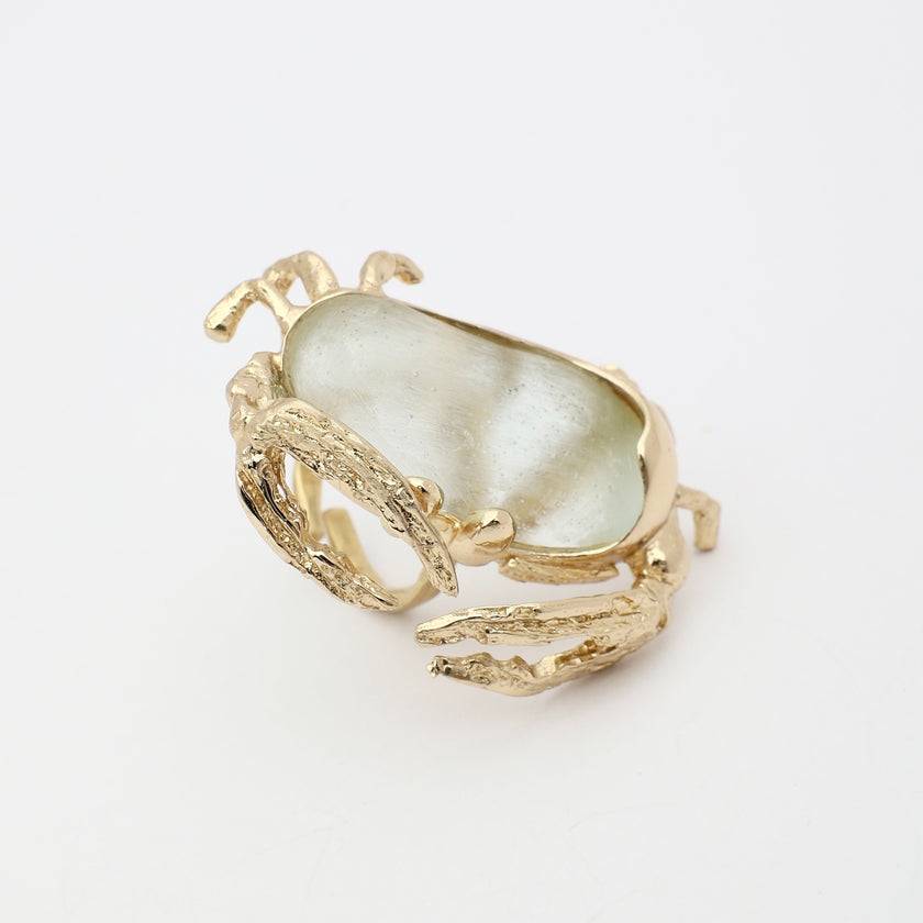 Crabby Ring  — handmade brass statement ring  showing scale and sculptural form