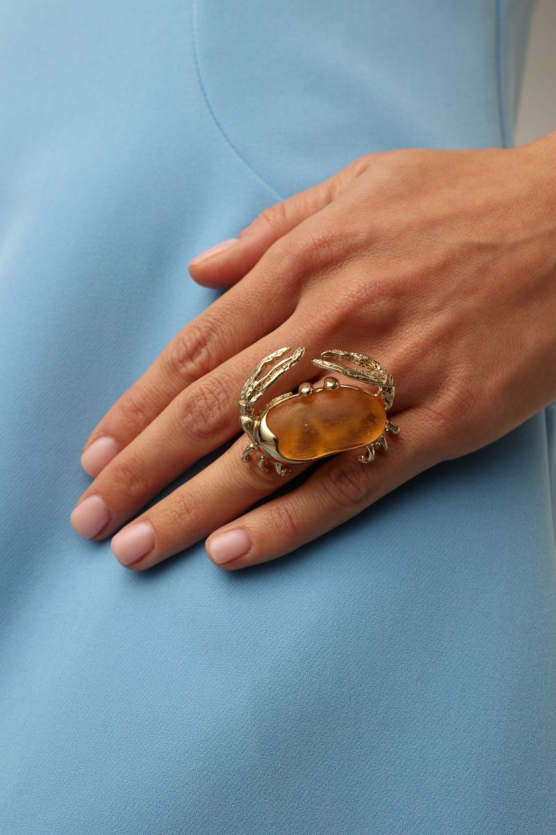 Crabby Ring — handmade brass boho statement ring with creature design, unique designer jewelry