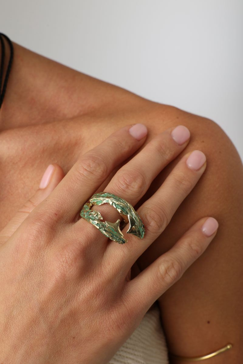 Claw Ring — handmade brass sculptural wide ring with barnacle texture and organic detail, gift for her